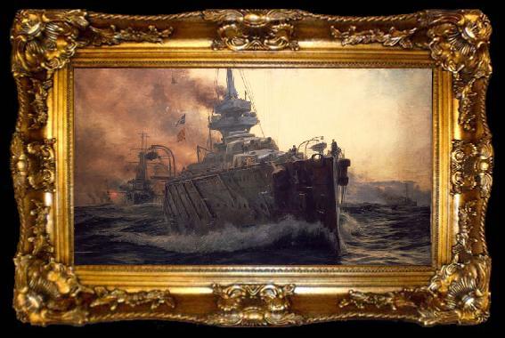 framed  William Lionel Wyllie Oil Painting of First Battle Cruiser Squadron of Grand Fleet c. 1915., ta009-2